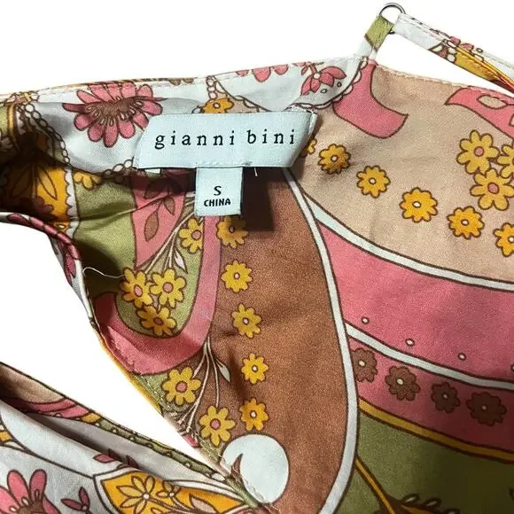 Gianni Bini Retro Satin Paisley Tie Top Size Small - Picture 3 of 3